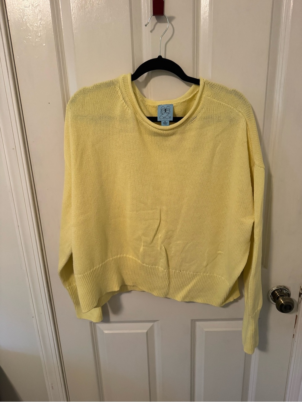 CeCe Pale Yellow Lightweight Crewneck Sweater